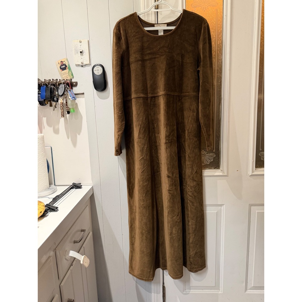 Sigrid Olsen for J. Jill Brown Velour Maxi Dress Long Sleeve Empire Waist L